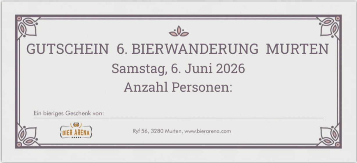 Gutschein Bierwanderung Murten 2026 inkl. Versand und weissem Couvert