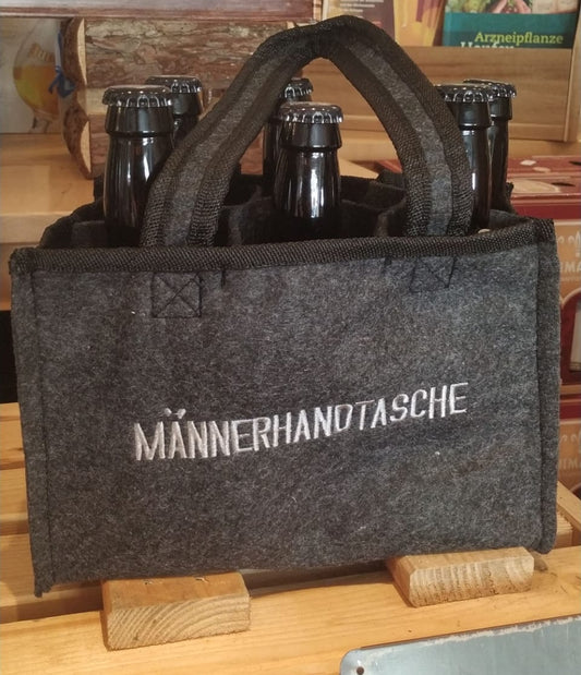 Männerhandtasche aus Filz mit 6 Schweizer Bier