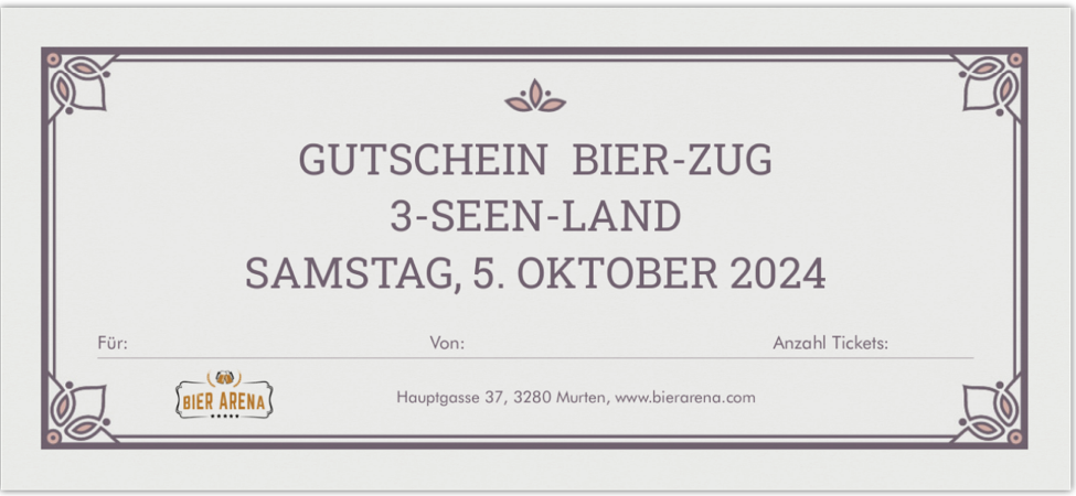 Gutschein Bier Zug 5. Oktober 2024 (inkl. Porto/Versand und weissem Geschenk-Couvert)