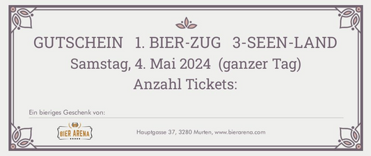 Gutschein Bier Zug 2024 (inkl. Porto/Versand und weissem Geschenk-Couvert)
